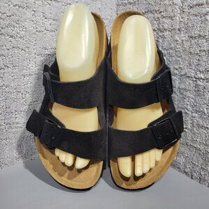Birkenstock Arizona Soft Footbed Size L9 M7 R Black Suede Double Strap Sandals
